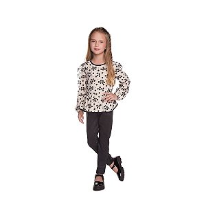 Conjunto Infantil Amsterdã Blusa Tule Flocado e Legging Cirrê