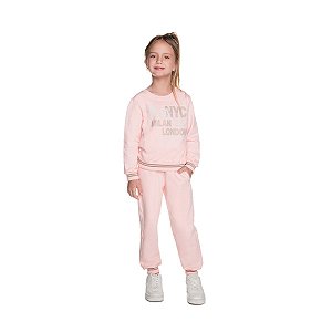 Conjunto London Blusão e Calça Moletom Rosa Pluma