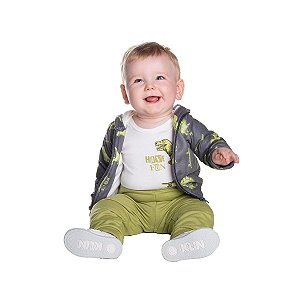 Kit 3 Peças Dino Fun – Body Ribana, Jaqueta Soft e Calça Moletom