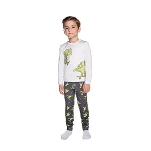 Pijama Dino Skaters Camiseta e Calça Malha Térmica Sublimada