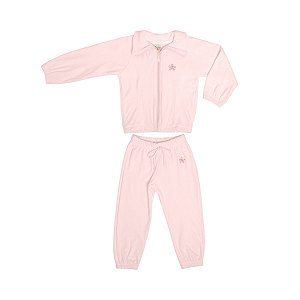 Conjunto Petaline Jaqueta e Calça Soft Canelado Rosa Pluma