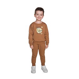 Conjunto Walkeri Blusão e Calça Moletom Marrom