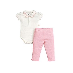 Conjunto Body Manga Curta e Calça Tricot Menina