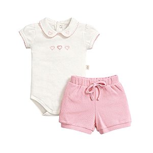 Conjunto Body Manga Curta e Shorts em Tricot Menina