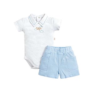 Conjunto Body Manga Curta e Shorts em Tricot Menino