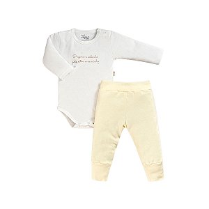 Conjunto Body Manga Longa Bordado e Calça com Cós Anatômico