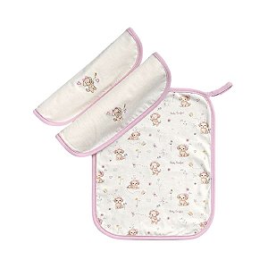 Kit 3 Fraldinhas de Boca em Malha com Prendedor de Chupeta Menina