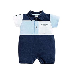 Macacão Curto Polo em Piquet Azul Marinho