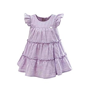 Vestido Maquinetado com Babados Menina Lilás