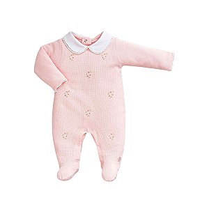 Macacão Longo em Malha Tricot Bordado Floral