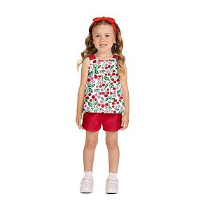 Conjunto Infantil Menina Blusa e Short Estampa Cerejas