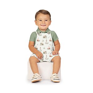 Conjunto Bebê Body Polo e Jardineira Estampa Náutica Verde