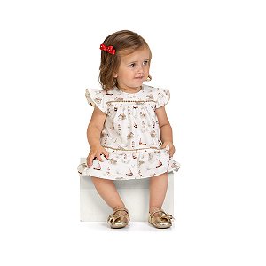 Vestido Body Infantil Estampa Náutica Off White