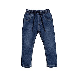 Calça Jeans Infantil com Elastano e Cordão Azul Marinho