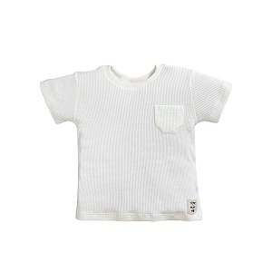 Camiseta Manga Curta em Malha Tricot com Bolso Off White