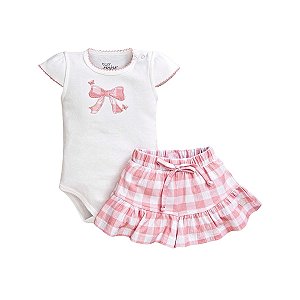 Conjunto Body Manga Curta Bordado e Short em Malha Anarruga