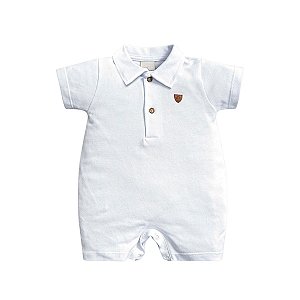 Macacão Curto em Piquet Branco com Gola Polo