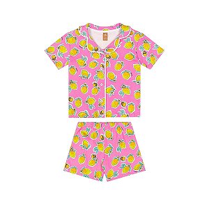 Pijama Blusa Manga Curta e Short em Suedine Estampado