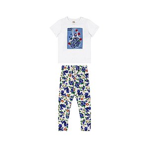 Conjunto Blusa e Calça Cotton Estampa Frutinhas Branco