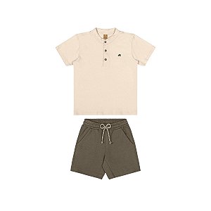 Conjunto Camiseta Suedine e Bermuda Alfaiataria Bege