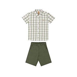Conjunto Camisa Xadrez e Bermuda Verde Escuro