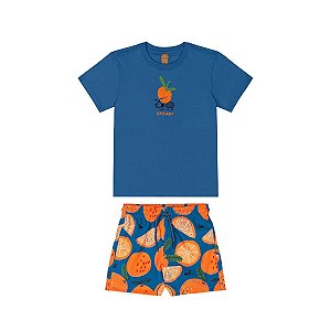 Conjunto Camiseta e Short Microfibra Laranjas Azul