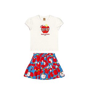 Conjunto Menina Blusa e Saia em Cotton Maçãs