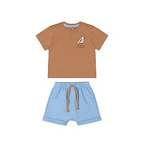 Conjunto Camiseta e Bermuda Moletom Marrom