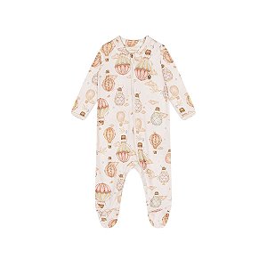 Macacão Bebê Manga Longa Suedine Balões Off White