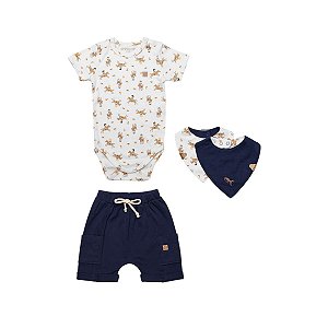 Conjunto Bebê Grow Up Jockey Club com Babeiro Azul Marinho