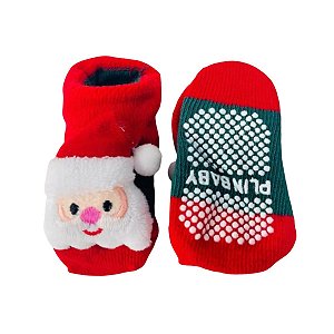 Meia Sapatinho Antiderrapante Papai Noel Verde