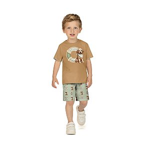 Conjunto Infantil Milon Camiseta e Bermuda Camurça