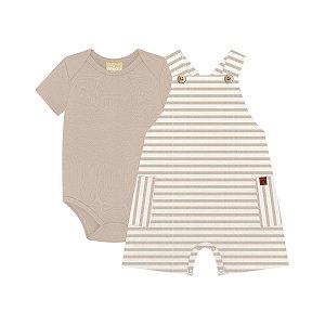 Conjunto Bebê Milon Body e Jardineira Amêndoa