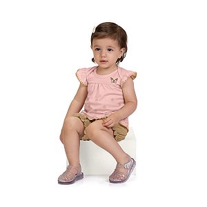 Conjunto Bebê Kyly Bata e Short Rosa Champagne