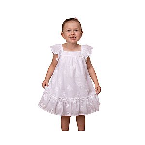 Vestido Infantil Brunisa Água Salgada Branco Bordado