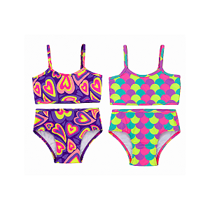 Biquíni Infantil Fofotinhos Neon Print Proteção UV