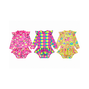 Body Bebê Fofotinhos Neon Print Proteção UV