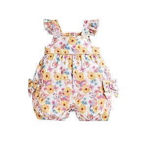 Macacão Curto Floral em Suedine com Laços
