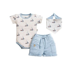 Conjunto Body, Bandana e Short em Suedine Náutico Azul