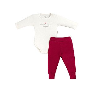Conjunto Body Manga Longa e Calça em Suedine "Mamãe e Papai, Cheguei!"