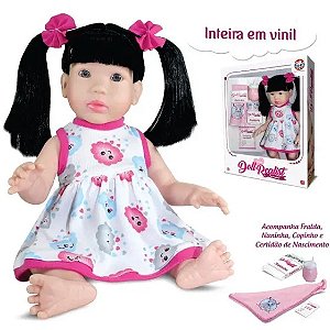 Boneca Coleção Doll Realist Small Cabelo Preto Reborn - Sidnyl