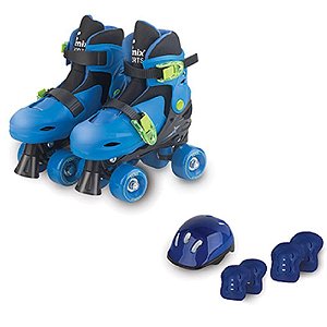 PATINS 4 RODAS AZUL 34/37 AJUSTAVEL COM ACESSORIOS - FENIX