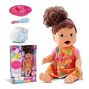Boneca Primeira Papinha Morena com Cabelo - Divertoys