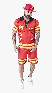 Fantasia Bombeiro Masculino Adulto G - Fantasias Super