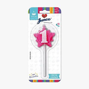 Vela Aniversario Super Star Rosa N.1 - Junco