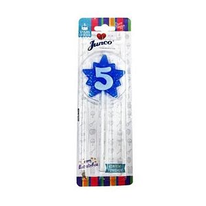 Vela Aniversario Super Star Azul N.5 - Junco
