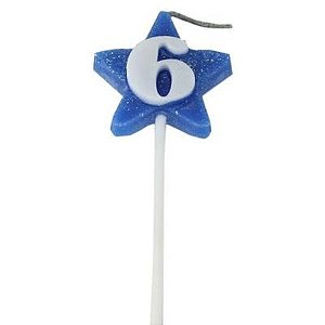 Vela Aniversario Super Star Azul N.6 - Junco
