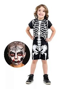 Fantasia Esqueleto com Maquiagem M - Halloween