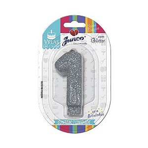 Vela Aniversario Live Colors com Glitter  Prata N.1 Junco