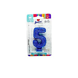 Vela Aniversario Live Colors com Glitter Azul N.5 Junco